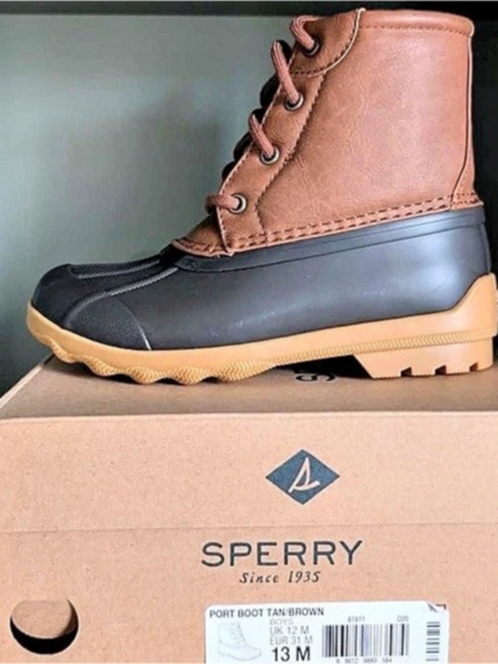 Sperry Port Duck Boot Duck Winter Boots Brown & Black Junior size 13 NWB